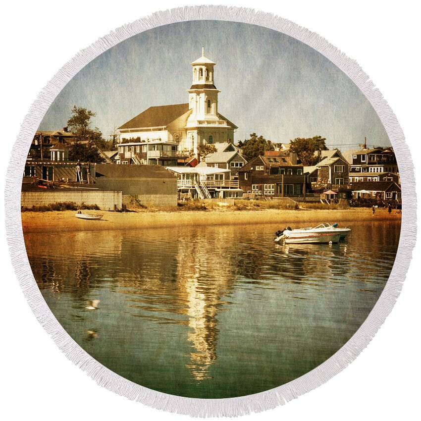 Provincetown Round Beach Towel featuring the photograph Provincetown From the Warf by Frank Winters