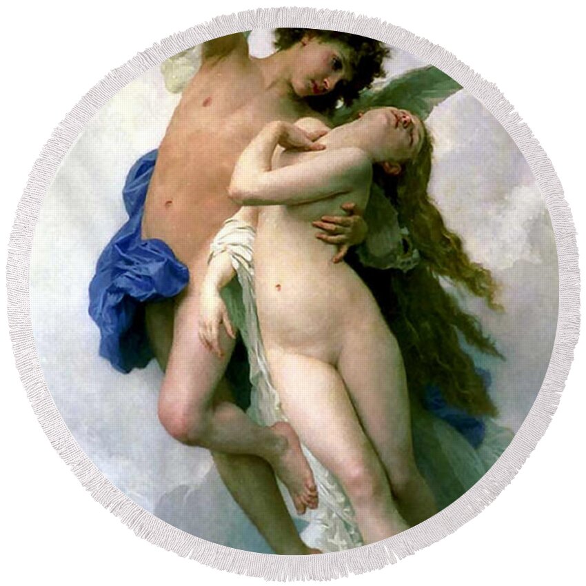 William Adolphe Bourguereau Round Beach Towel featuring the painting Psyche et LAmour by William Adolphe Bouguereau