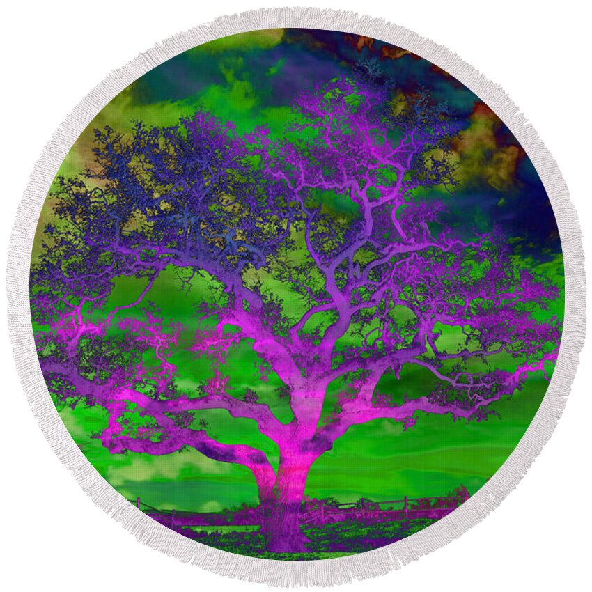 Psychedelic Sentinel Violet Round Beach Towel featuring the photograph Psychedelic Sentinel Violet by Jemmy Archer