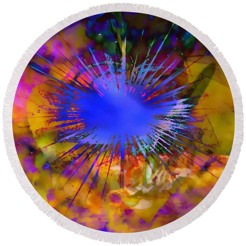 Abstract Round Beach Towel featuring the digital art Psychodelicate Abstract by Cathy Anderson
