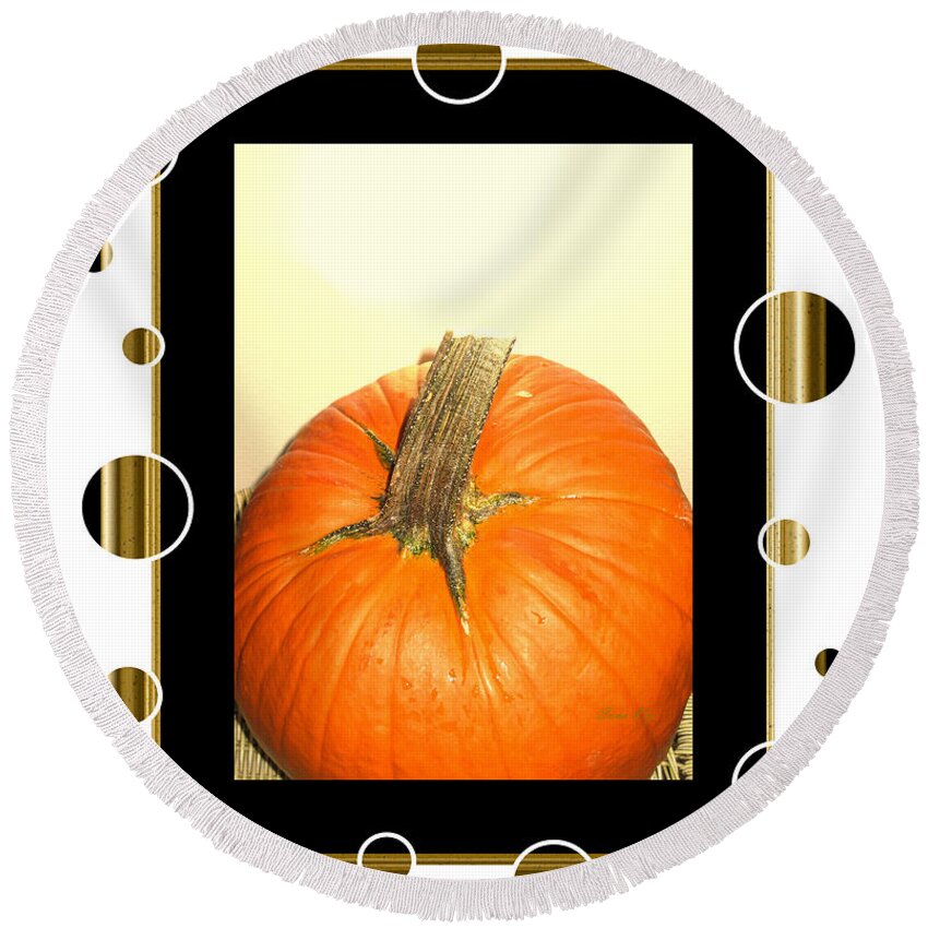 October Special Promotion Round Beach Towel featuring the photograph Pumpkin Card by Oksana Semenchenko