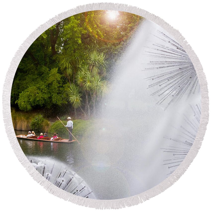 Avon Round Beach Towel featuring the photograph Punting on the Avon by Jenny Setchell