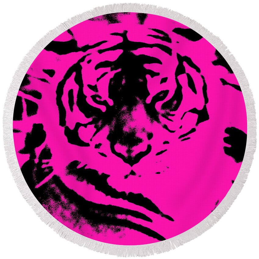 Graphic Round Beach Towel featuring the photograph Magical Purple Bengal Tiger by Belinda Lee