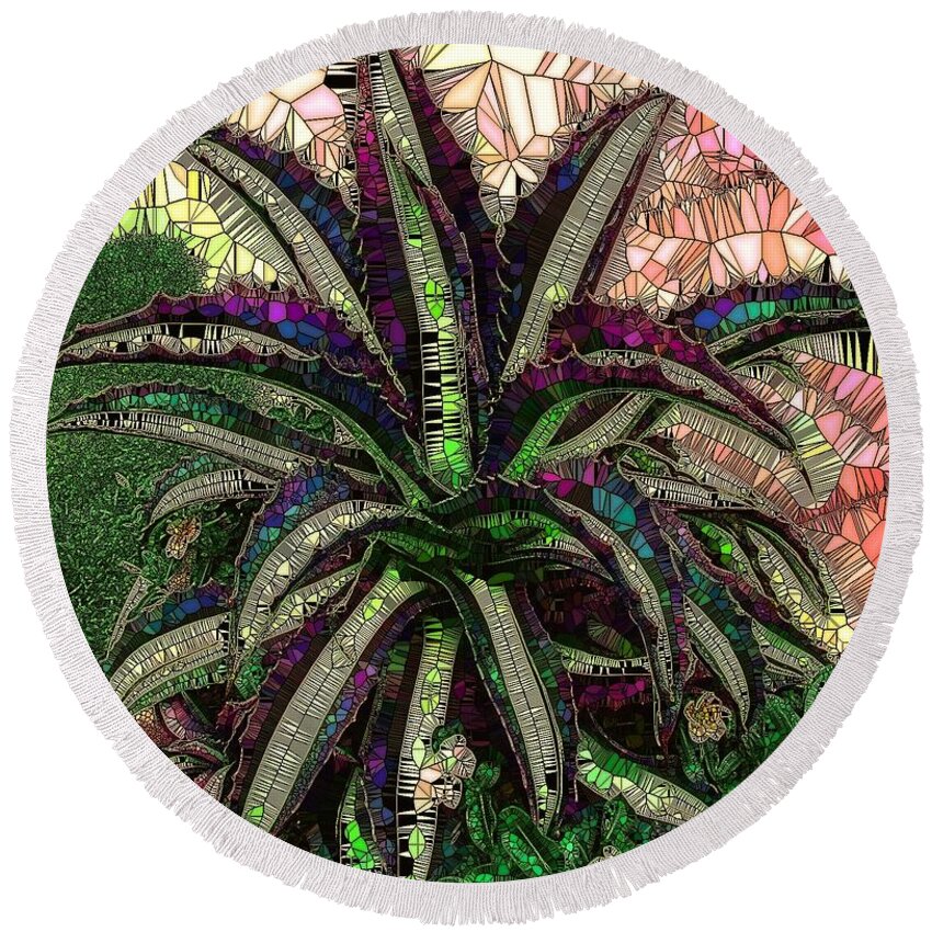 Purple Cactus Round Beach Towel featuring the photograph Purple Cactus II by Saundra Myles