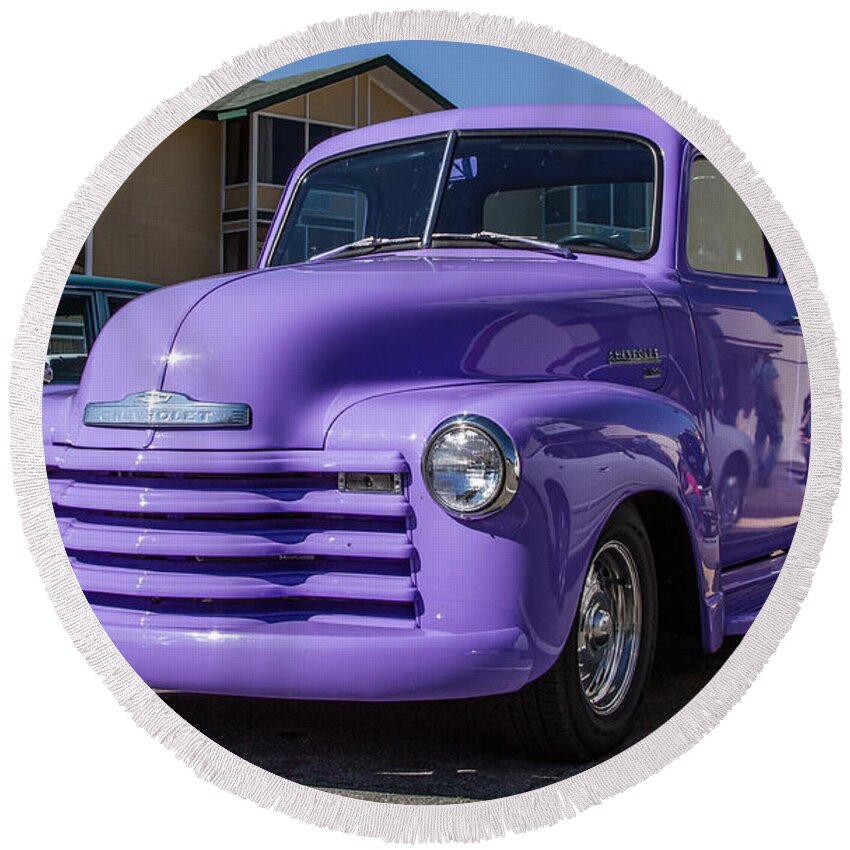 Purple Chevrolet Truck Round Beach Towel featuring the photograph Purple Chevy Truck by Robert L Jackson