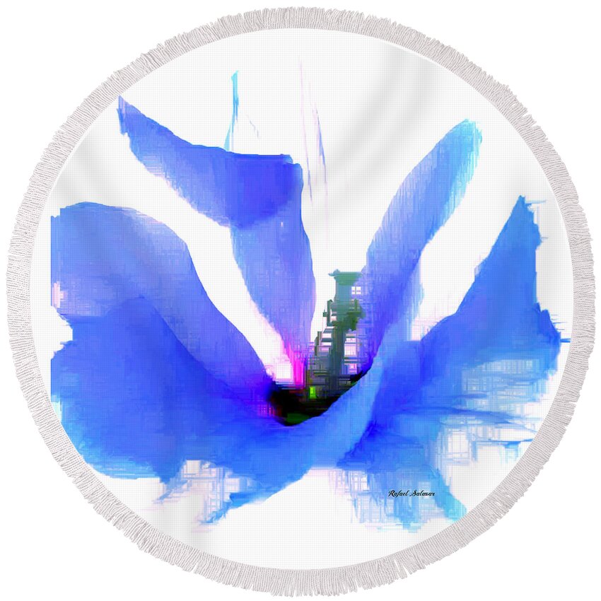 Blue Round Beach Towel featuring the digital art Purple Flower by Rafael Salazar