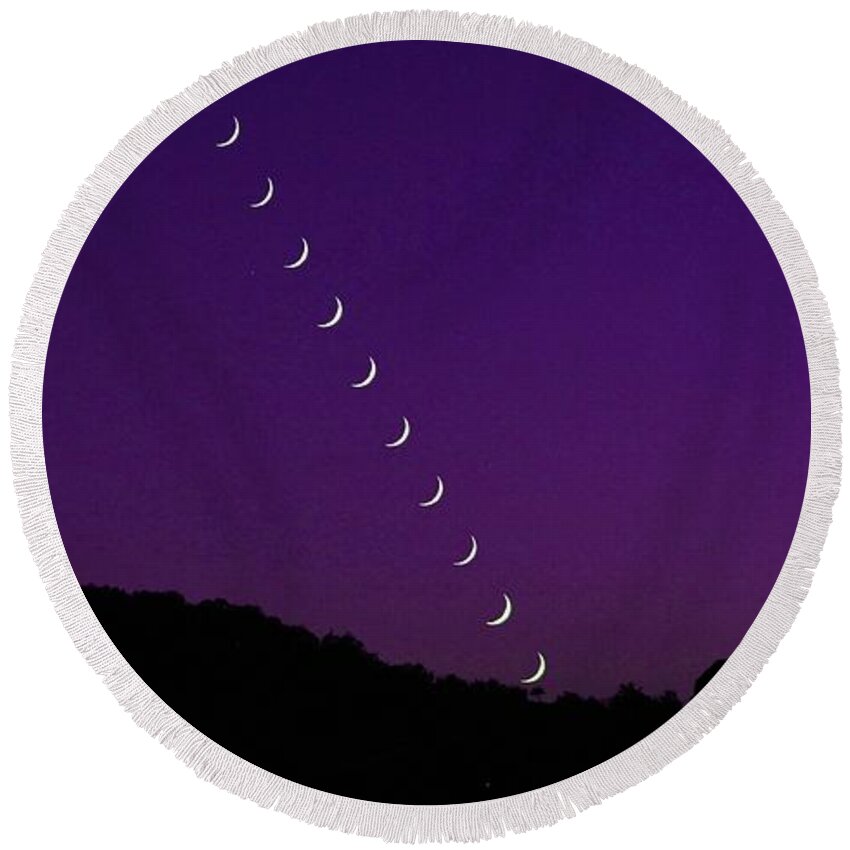 Purple Moon Set. Medina Lake Round Beach Towel featuring the photograph Purple Moon Setting in West by Michael Tidwell