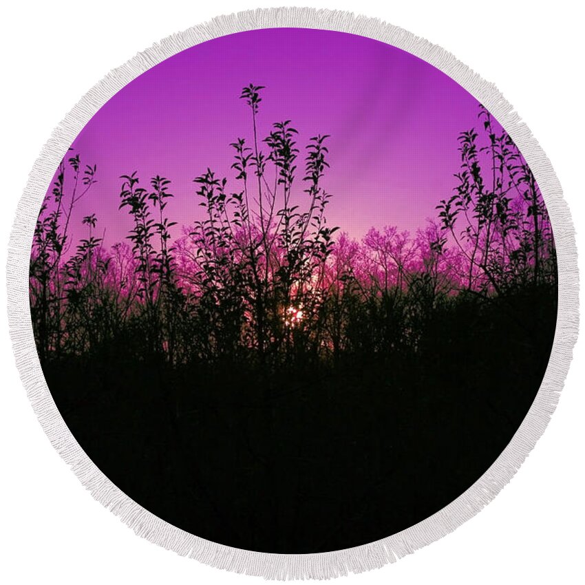 Purple Round Beach Towel featuring the photograph Purple Paradise Sunset by Diana Sainz by Diana Raquel Sainz