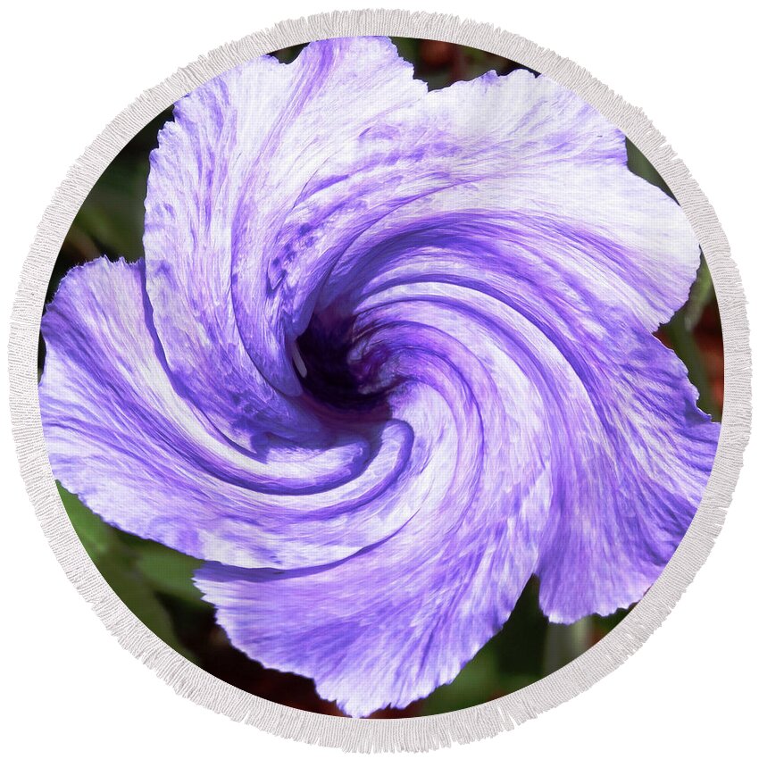 You Can Get Lost In This Twirl Of Color And Shades Of Purple In This Beauty Round Beach Towel featuring the photograph Purple Petunia Twirl by Belinda Lee
