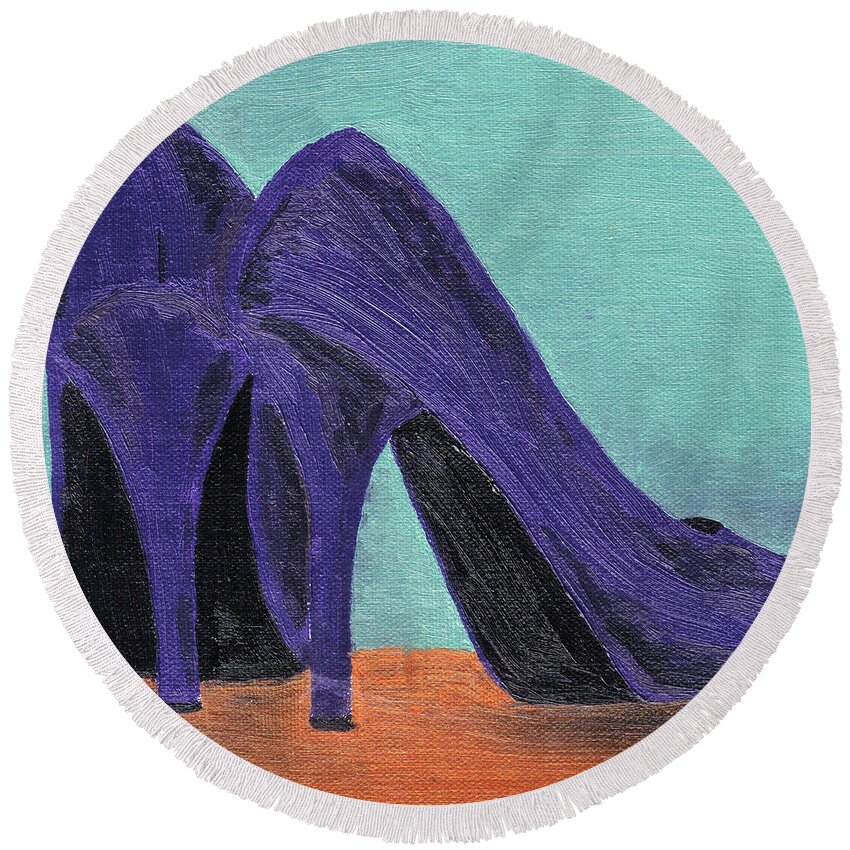 Purple Round Beach Towel featuring the painting Purple Shoes by Laurel Best