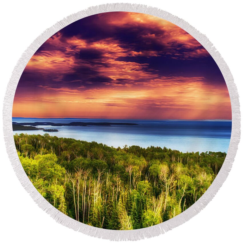 Minnesota Round Beach Towel featuring the photograph Purple Sunset Approach by Bill and Linda Tiepelman