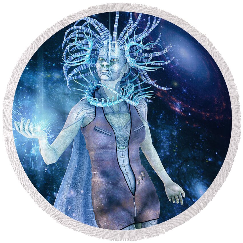 3d Round Beach Towel featuring the digital art Queen of Distant Galaxies by Jutta Maria Pusl