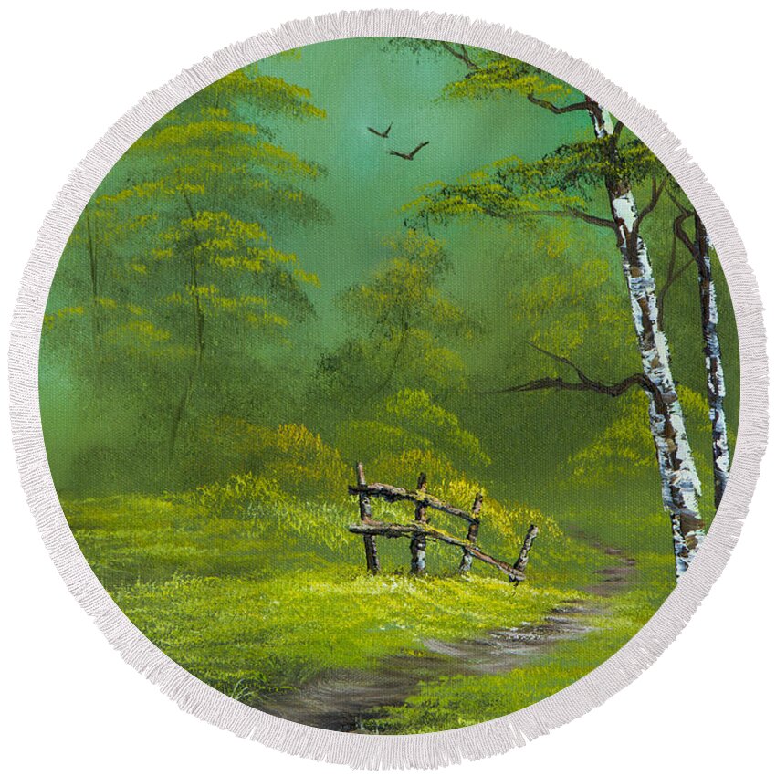 Landscape Round Beach Towel featuring the painting Quiet Trail by Chris Steele