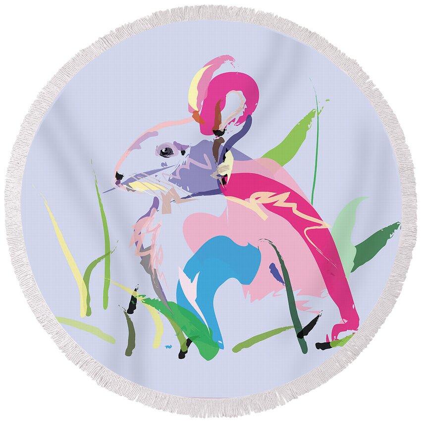 Pet Round Beach Towel featuring the painting Rabbit - Bunny In Color by Go Van Kampen