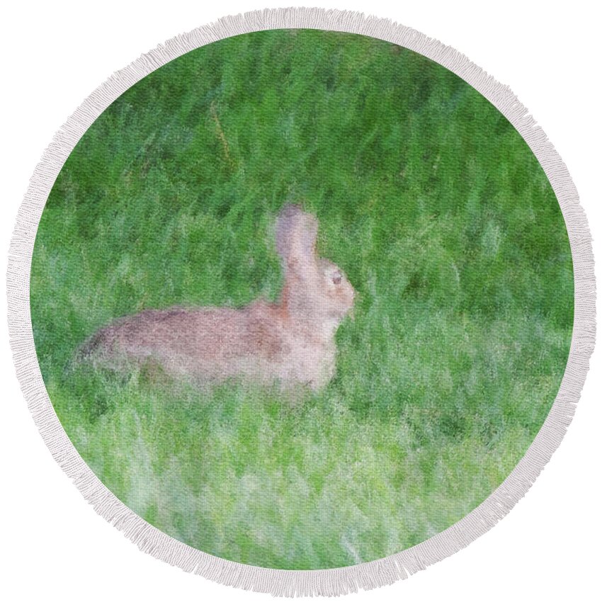 Rabbit Round Beach Towel featuring the digital art Rabbit in the Grass by Michael Stowers