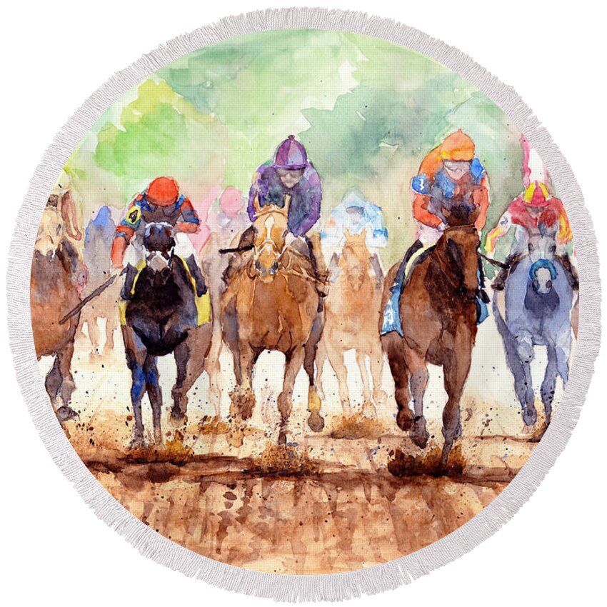 Landscape Round Beach Towel featuring the painting Race Day by Max Good