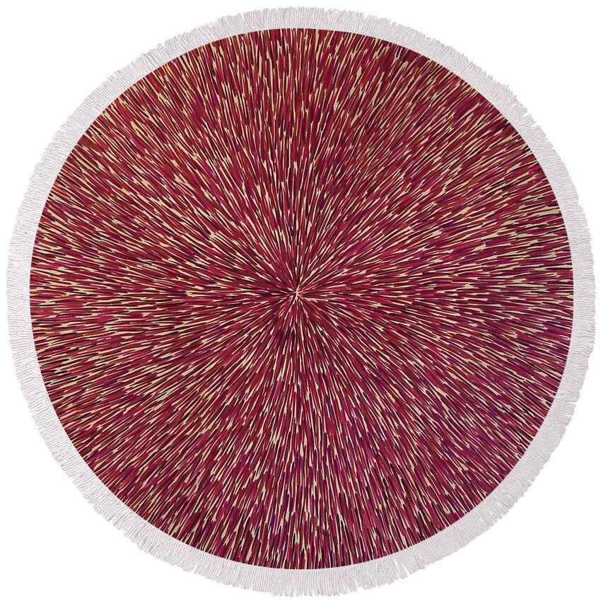 Radiation Round Beach Towel featuring the painting Radiation with Brown Magenta and Violet by Dean Triolo