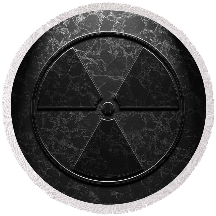 Aged Round Beach Towel featuring the digital art Radioactive Symbol Black Marble Texture by Brian Carson