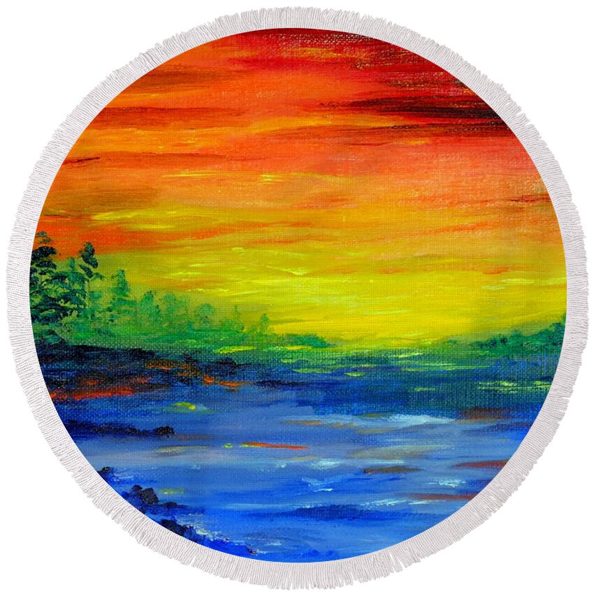 Rainbow Backwaters Round Beach Towel featuring the painting Rainbow Back Waters by Cheryl Nancy Ann Gordon