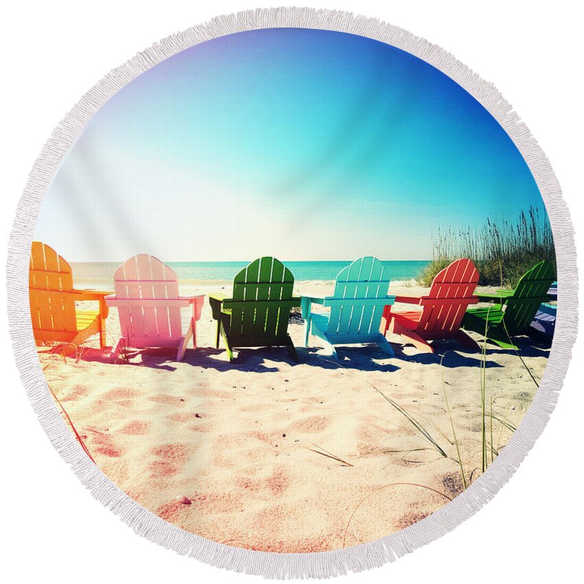 Florida Round Beach Towel featuring the photograph Rainbow Beach Photography Light Leaks1 by Chris Andruskiewicz