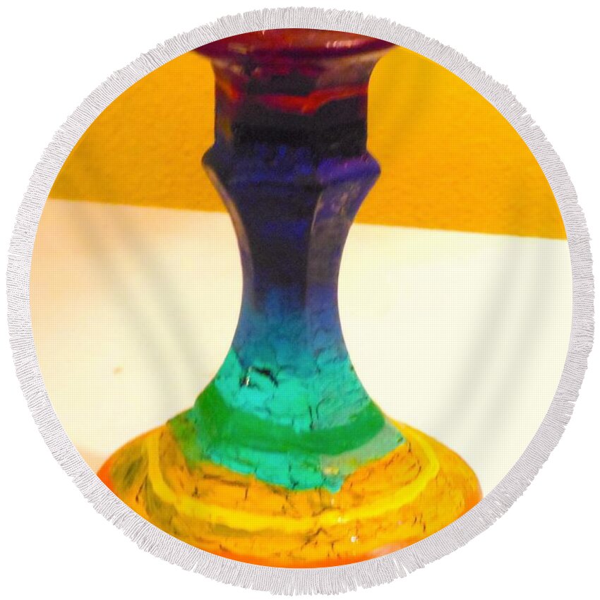 Rainbow Round Beach Towel featuring the painting Rainbow Candlestick by Genevieve Esson