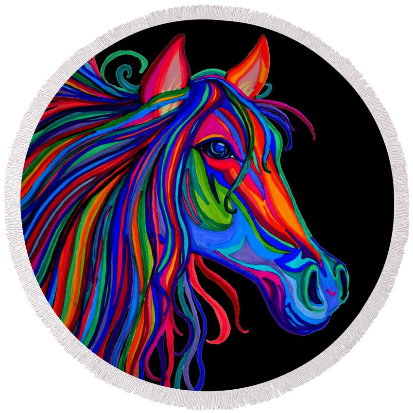 Horse Round Beach Towel featuring the drawing Rainbow Horse Head by Nick Gustafson