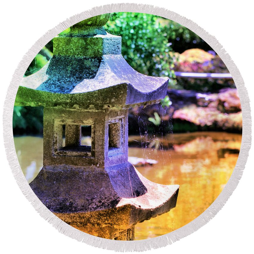 Japanese Garden Round Beach Towel featuring the photograph Rainbow Pagoda by Spencer Hughes