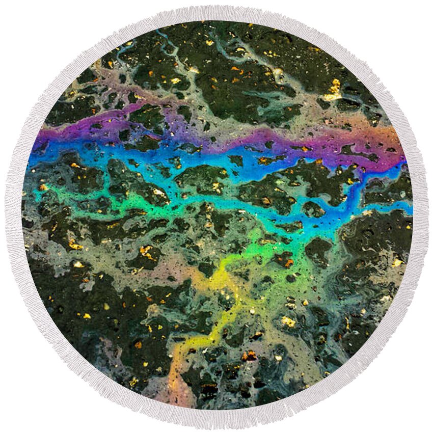 Abstract Round Beach Towel featuring the photograph Rainbow River and Gold by Lynn Hansen