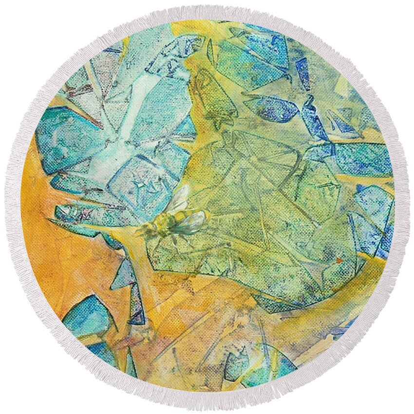 Abstract Round Beach Towel featuring the painting Rainforest Sunlight - Cropped by Arlissa Vaughn