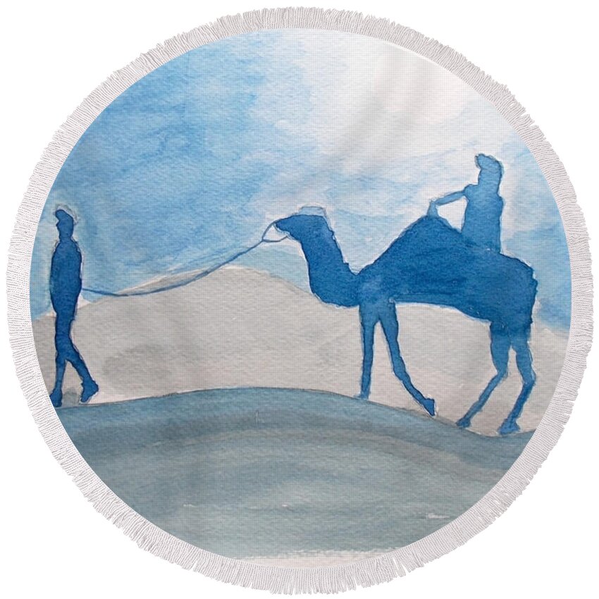 Rajasthan Round Beach Towel featuring the painting Rajasthani blues by Keshava Shukla