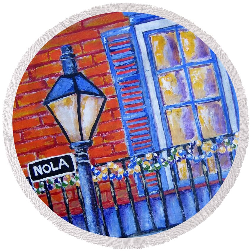 New Orleans Round Beach Towel featuring the painting Ready for Mardi Gras by Suzanne Theis