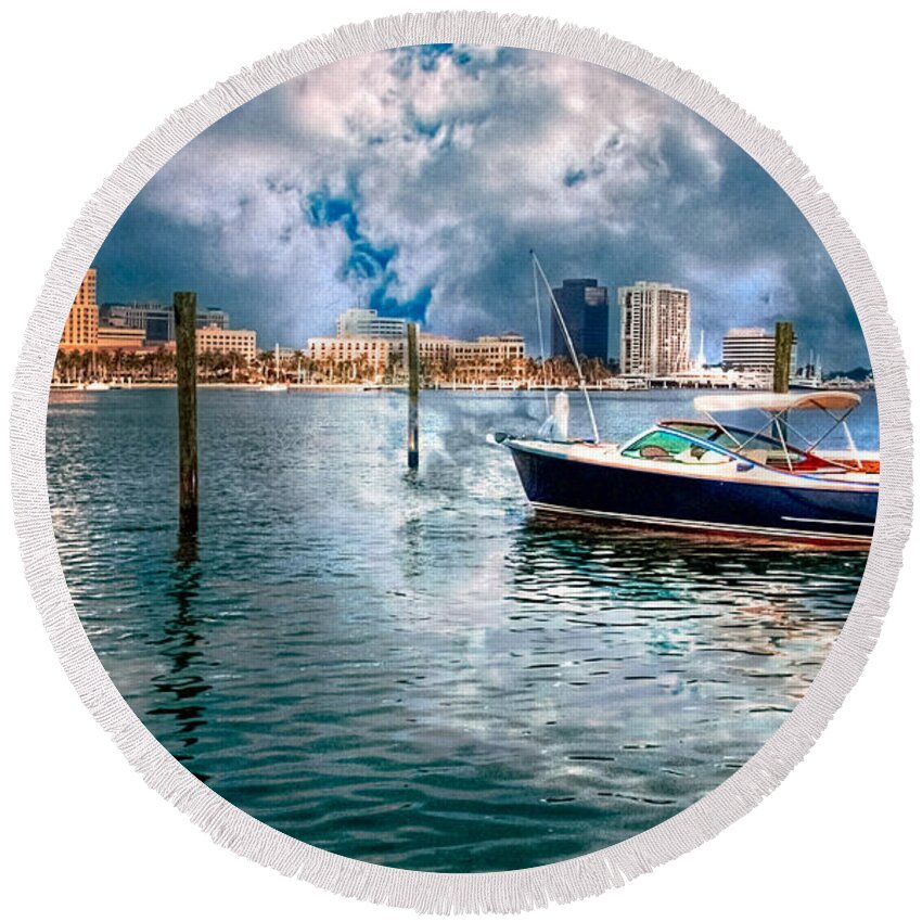 Boats Round Beach Towel featuring the photograph Ready to Cruise by Debra and Dave Vanderlaan