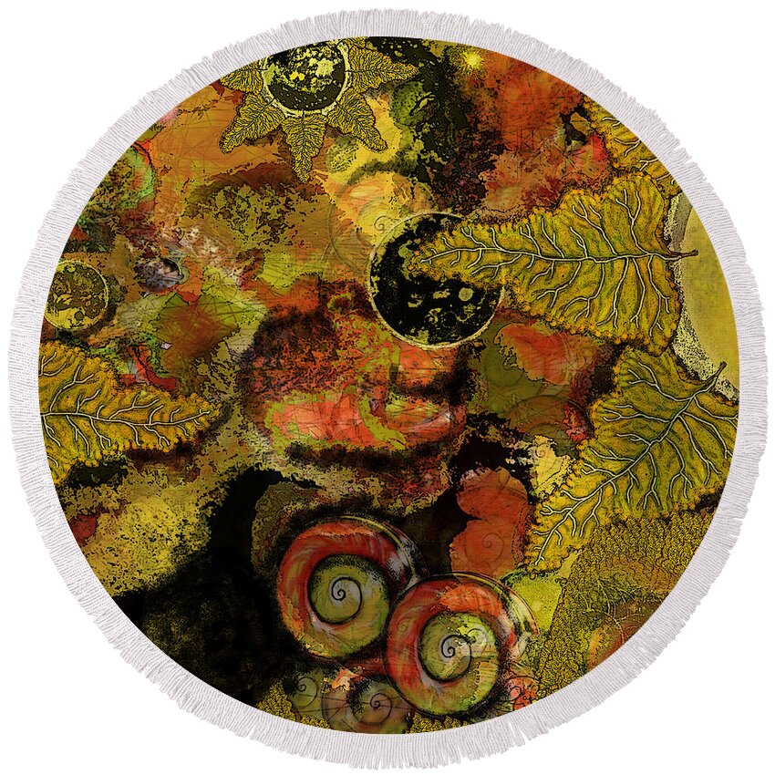 Stone Round Beach Towel featuring the painting Realms of Stone by Carol Jacobs