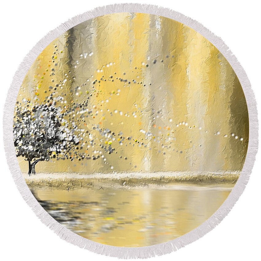 Yellow Round Beach Towel featuring the painting Reawakening by Lourry Legarde