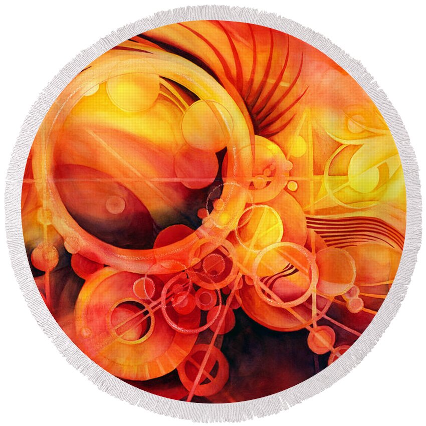 Watercolor Round Beach Towel featuring the painting Rebirth - Phoenix by Hailey E Herrera
