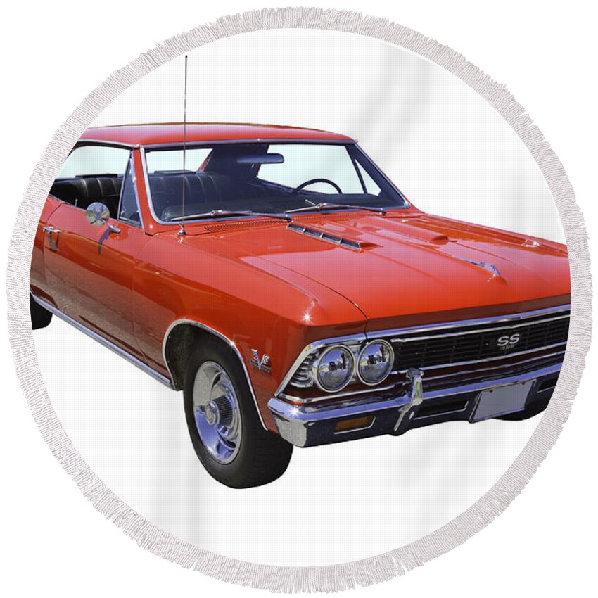 Automobile Round Beach Towel featuring the photograph Red 1966 Chevy Chevelle SS 396 by Keith Webber Jr
