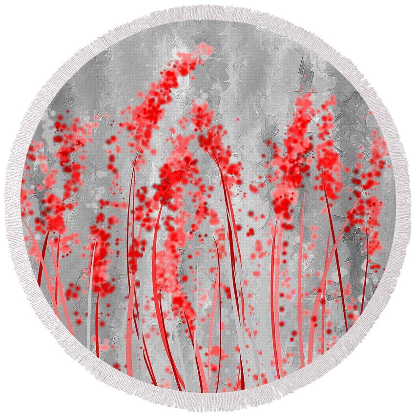 Gray And Red Art Round Beach Towel featuring the painting Red and Gray Art by Lourry Legarde