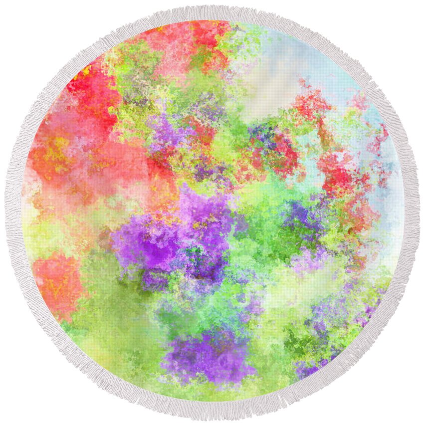 Calibrachoa Round Beach Towel featuring the photograph Red and Purple Calibrachoa Abstract Digital Paint I by Debbie Portwood