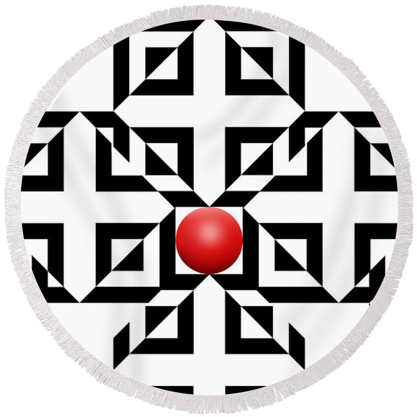 Abstract Round Beach Towel featuring the digital art Red Ball 5a by Mike McGlothlen