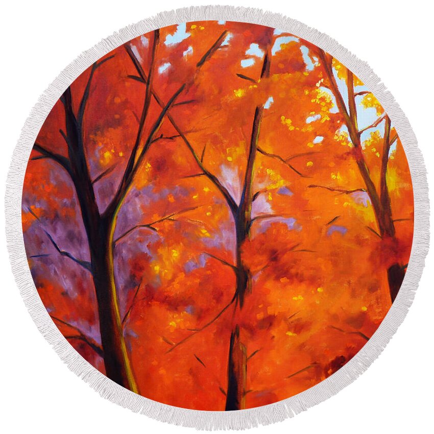 Maple Tree Round Beach Towel featuring the painting Red Blaze by Nancy Merkle
