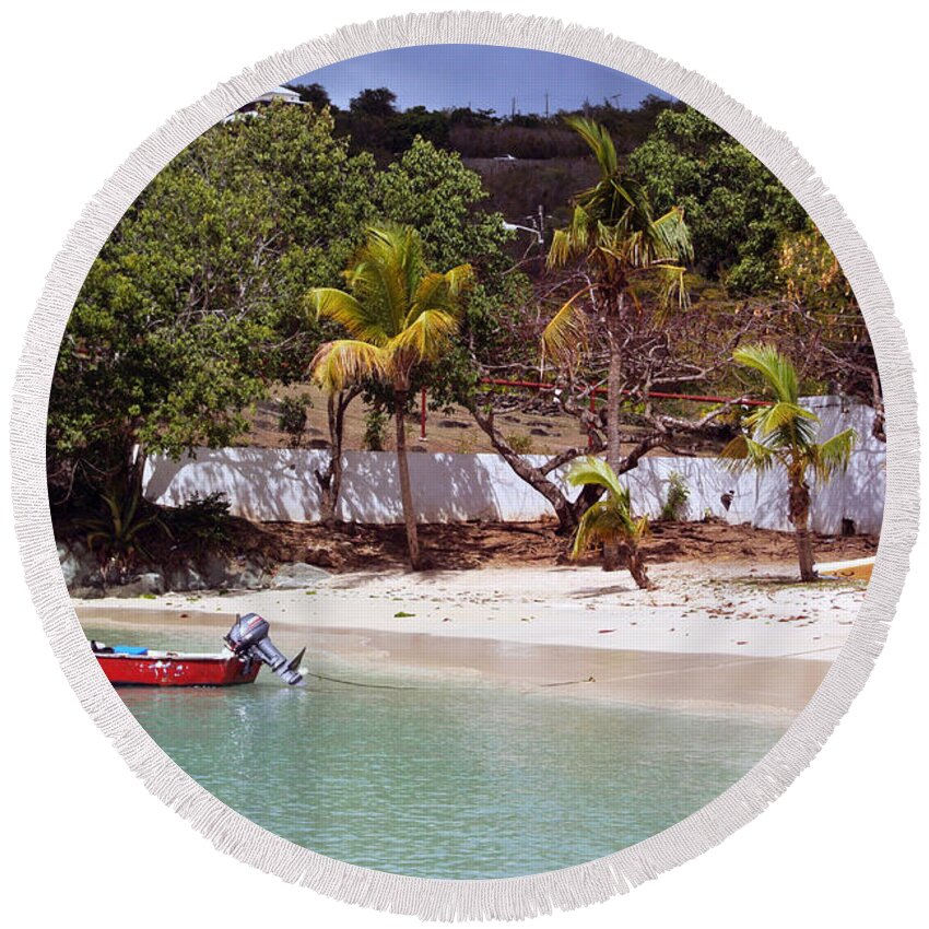 Red Round Beach Towel featuring the digital art Red Boat by Michael Thomas