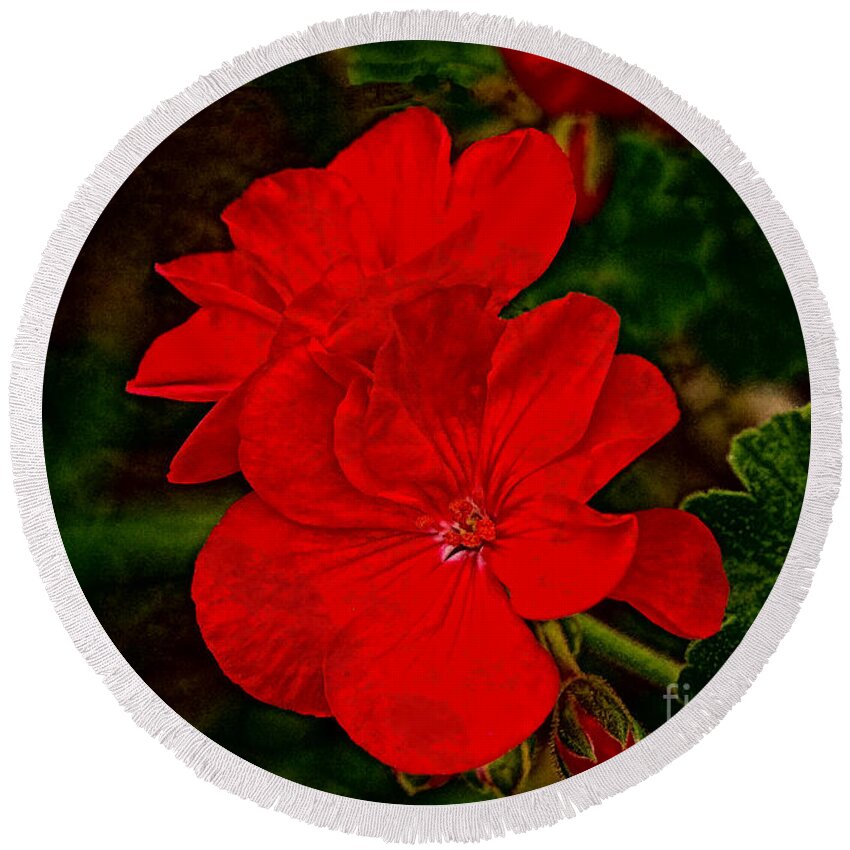 Art Prints Round Beach Towel featuring the photograph Red Flowers by Dave Bosse