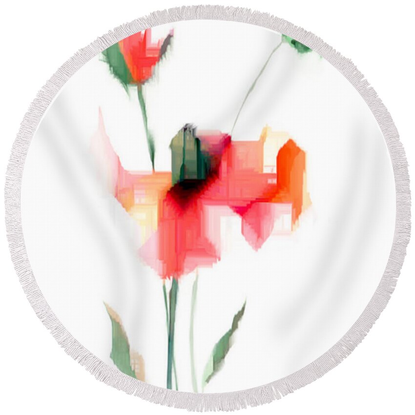 Passion Round Beach Towel featuring the digital art Red Flowers by Rafael Salazar