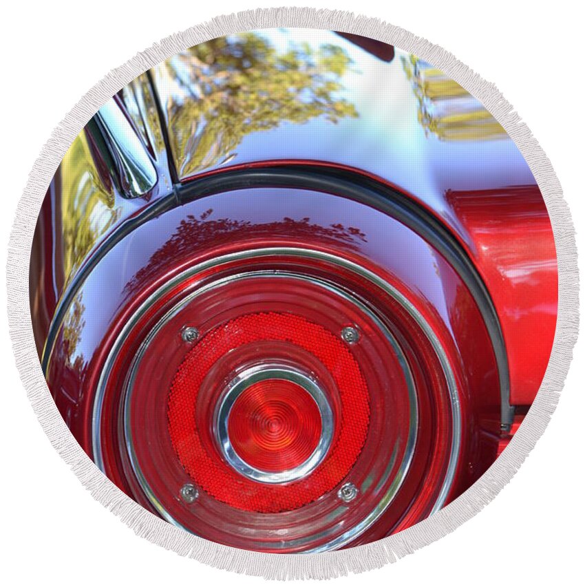 Red Round Beach Towel featuring the photograph Red Ford Tailight by Dean Ferreira