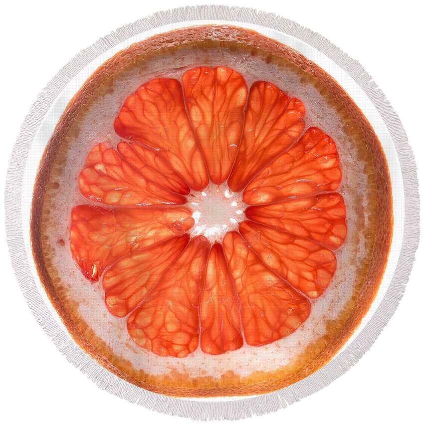 Red Round Beach Towel featuring the photograph Red Grapefruit by Steve Gadomski