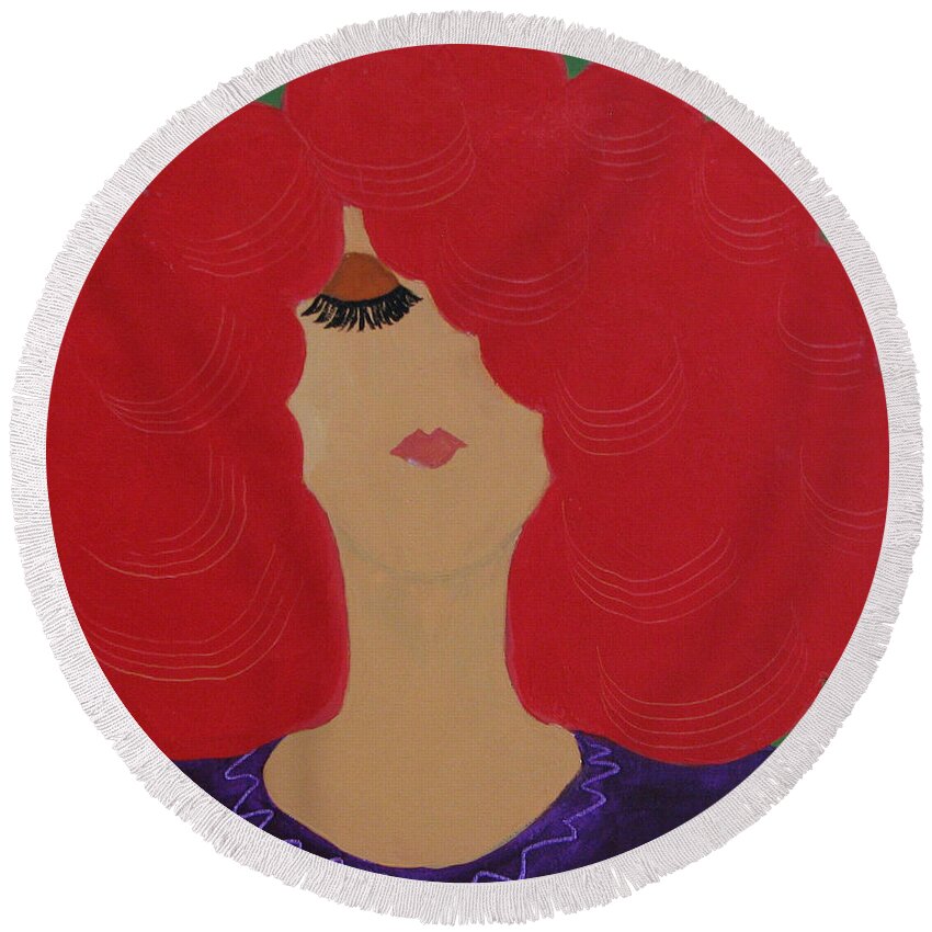 Color Round Beach Towel featuring the painting Red Head by Anita Lewis