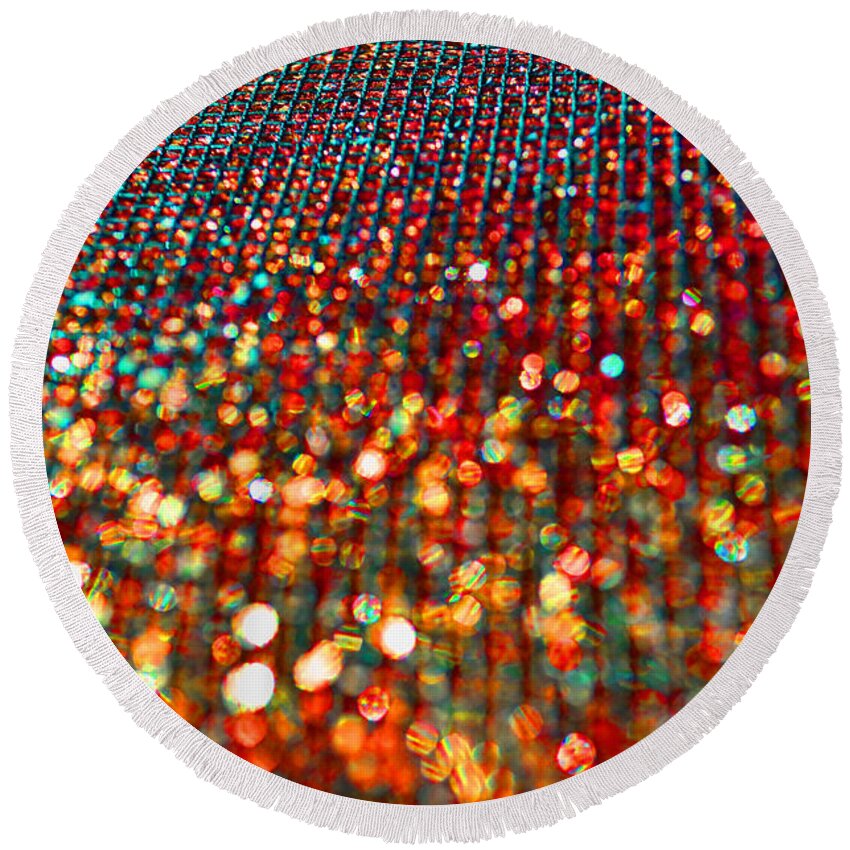 Bokeh Round Beach Towel featuring the photograph Red hot bokeh bling by Debbie Portwood