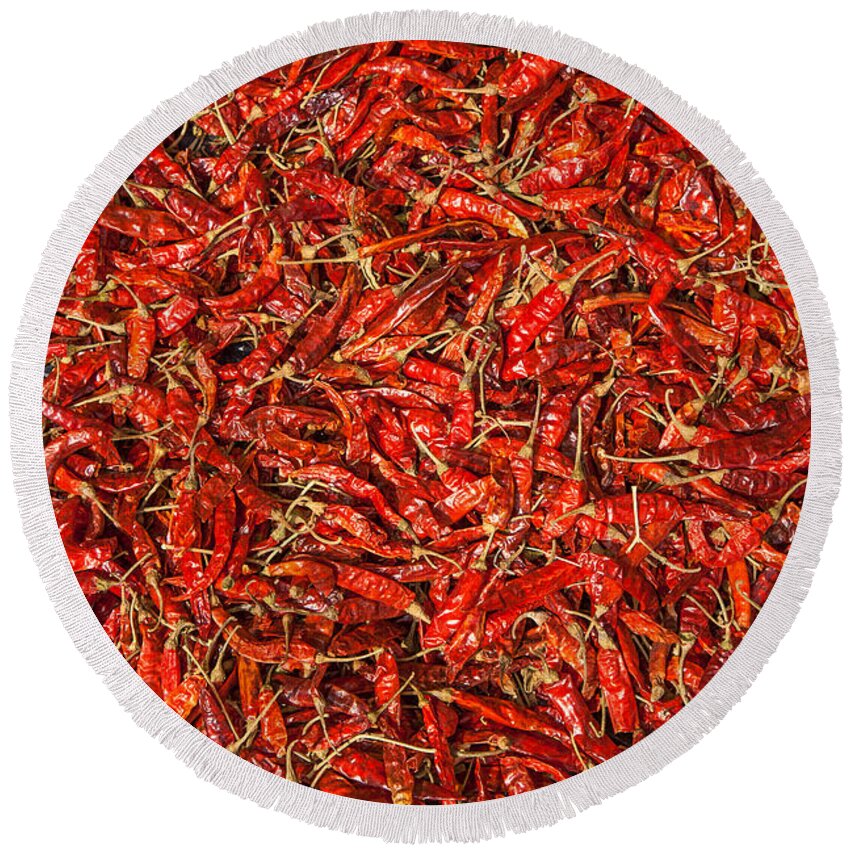 Chilli Round Beach Towel featuring the photograph Red Hot Chillies by Gina Koch