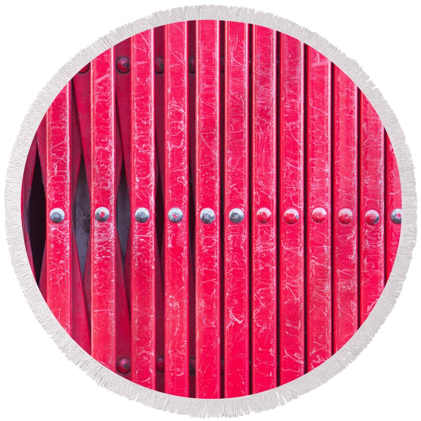 Abstract Round Beach Towel featuring the photograph Red metal bars by Tom Gowanlock