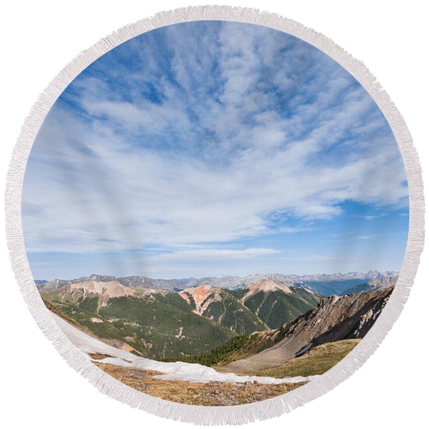 Barren Round Beach Towel featuring the photograph Red Mountain from Columbine Lake Pass by Jeff Goulden